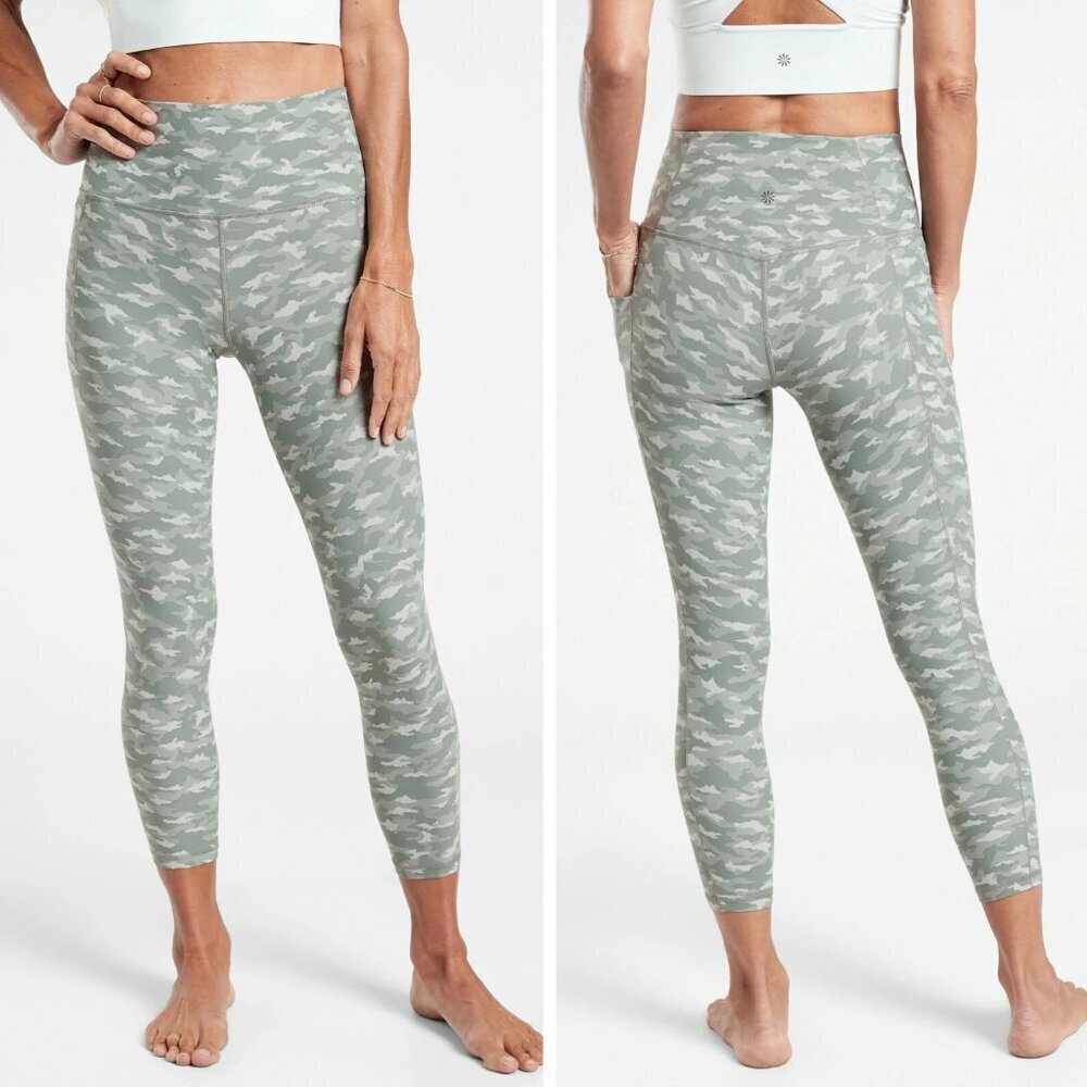 Athleta Salutation Stash Pocket Gray Camo 7/8 Tight Leggings - 47051